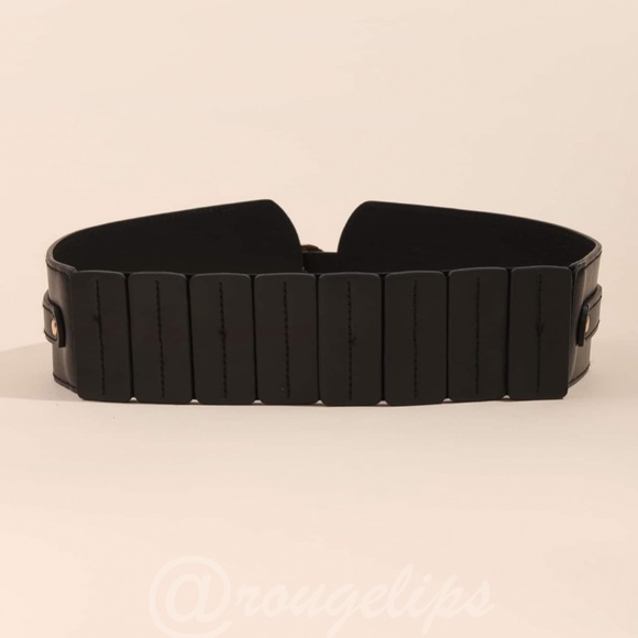 PU Wide Black Belt Gold Tone Buckle - Picture 3 of 6